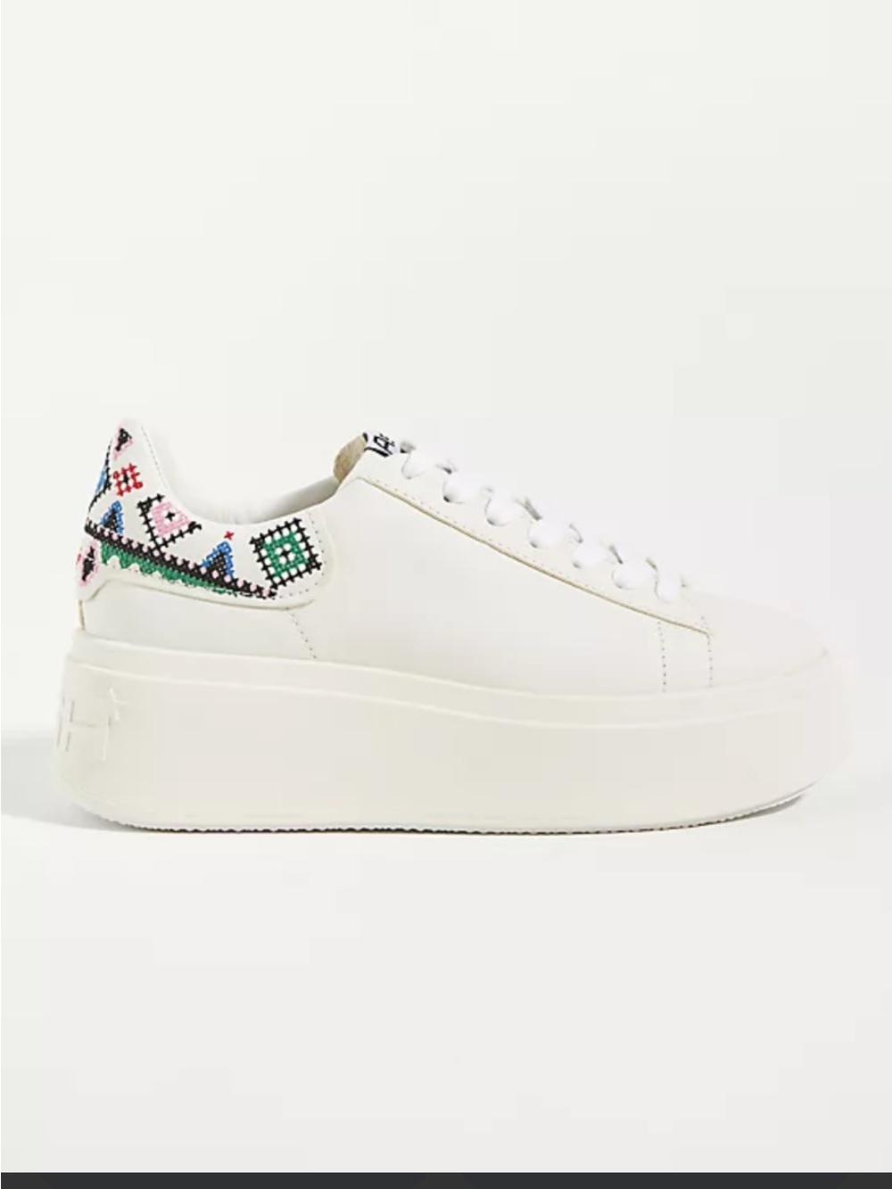 Ash White Leather Platform Sneakers with Multicolor Embroidered Heel